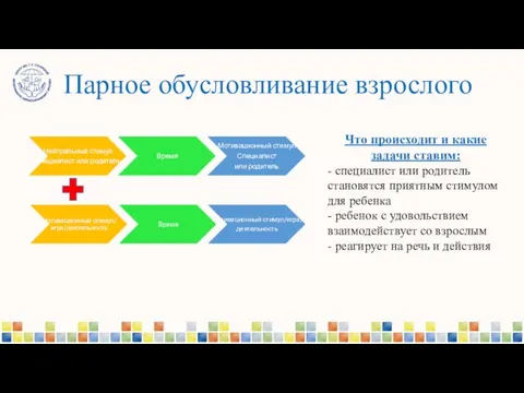 Парное обусловливание взрослого Что происходит и какие задачи ставим: - специалист или