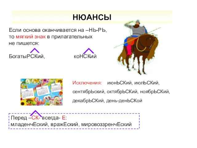 НЮАНСЫ Если основа оканчивается на –НЬ-РЬ, то мягкий знак в прилагательных не