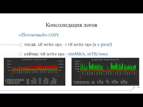 Консолидация логов «Потоковый» COPY тогда: 4K write ops -> 1K write ops