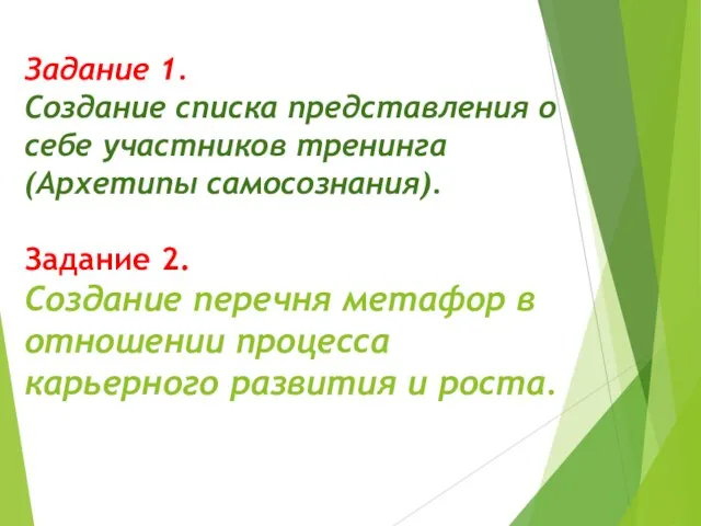 Задание 1. Создание списка представления о себе участников тренинга (Архетипы самосознания). Задание