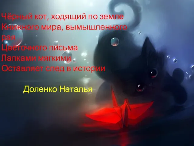Чёрный кот, ходящий по земле Книжного мира, вымышленного рая Цветочного письма Лапками