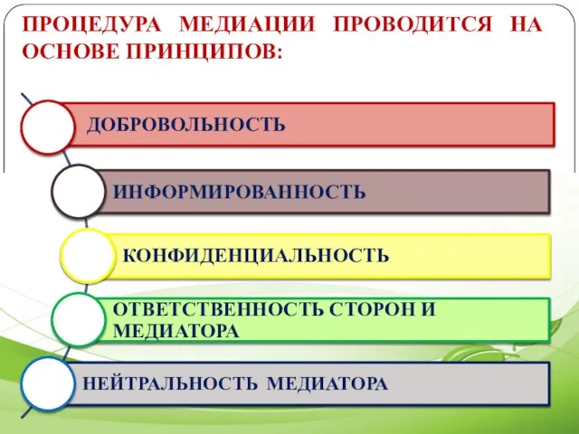 ПРОЦЕДУРА МЕДИАЦИИ ПРОВОДИТСЯ НА ОСНОВЕ ПРИНЦИПОВ: