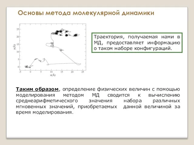Основы метода молекулярной динамики Траектория, получаемая нами в МД, предоставляет информацию о