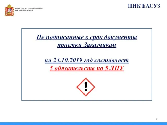 Не подписанные в срок документы приемки Заказчиком на 24.10.2019 год составляет 5