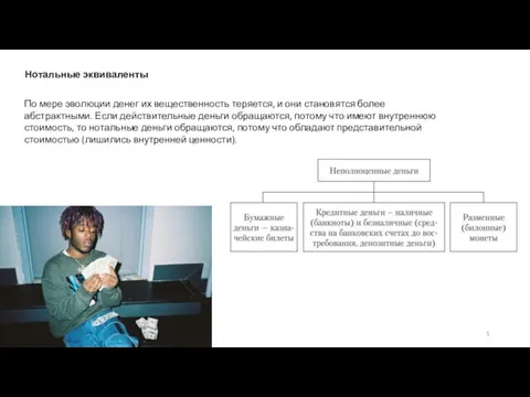 Нотальные эквиваленты По мере эволюции денег их вещественность теряется, и они становятся