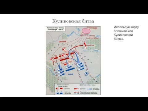 Используя карту опишите ход Куликовской битвы.