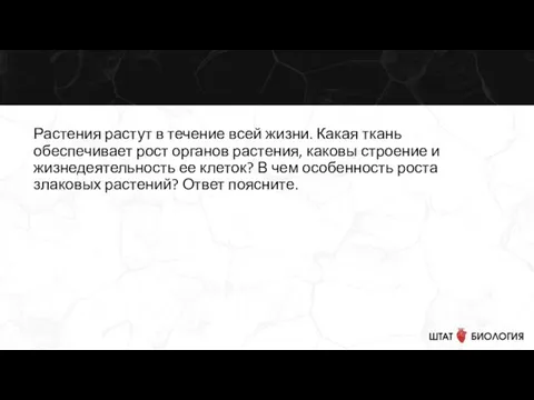 Растения растут в течение всей жизни. Какая ткань обеспечивает рост органов растения,