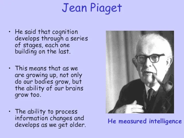 Jean Piaget He said that cognition develops through a series of stages,