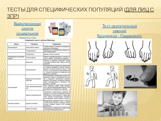 ТЕСТЫ ДЛЯ СПЕЦИФИЧЕСКИХ ПОПУЛЯЦИЙ (ДЛЯ ЛИЦ С ЗПР) Вайнлендская шкала социальной зрелости