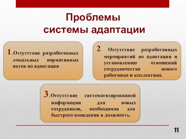 Проблемы системы адаптации 2. Отсутствие разработанных мероприятий по адаптации и установлению отношений