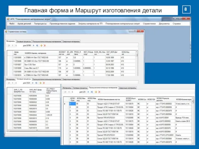 Главная форма и Маршрут изготовления детали 8