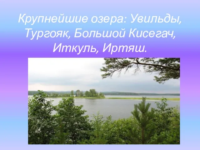 Крупнейшие озера: Увильды, Тургояк, Большой Кисегач, Иткуль, Иртяш.