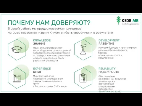 В своей работе мы придерживаемся принципов, которые позволяют нашим Клиентам быть уверенными