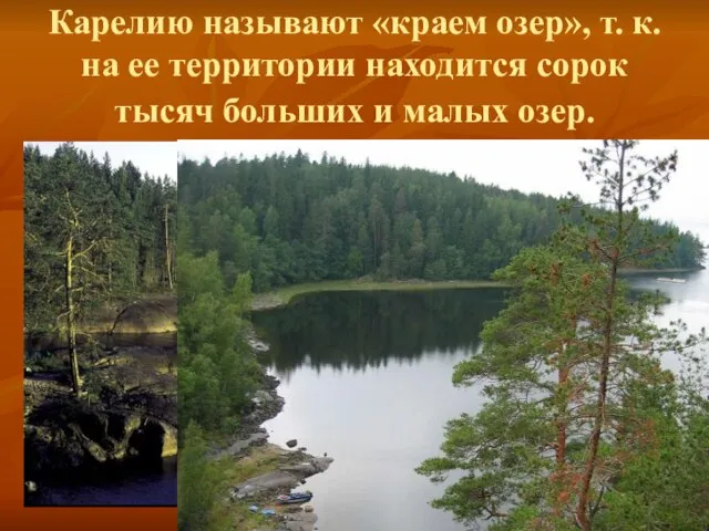 Карелию называют «краем озер», т. к. на ее территории находится сорок тысяч больших и малых озер.