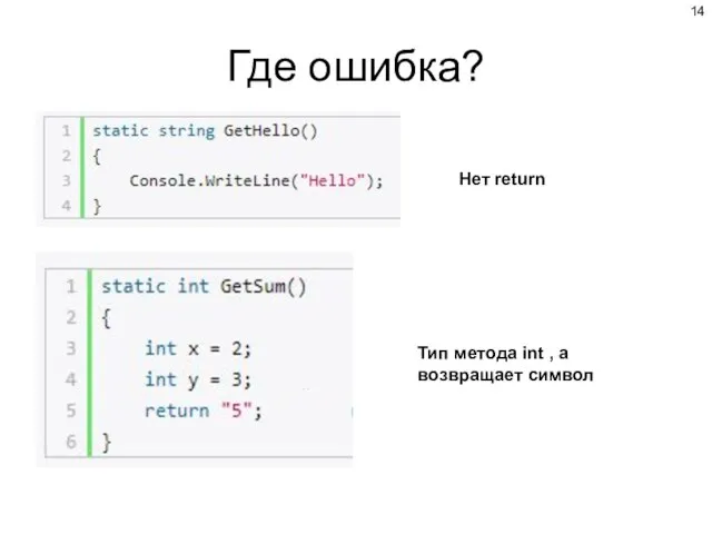 Где ошибка? Нет return Тип метода int , а возвращает символ