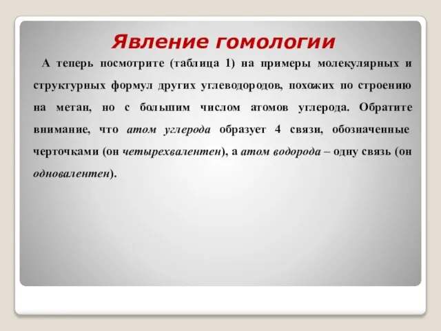 Явление гомологии А теперь посмотрите (таблица 1) на примеры молекулярных и структурных