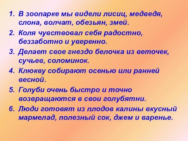 В зоопарке мы видели лисиц, медведя, слона, волчат, обезьян, змей. Коля чувствовал