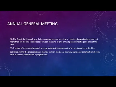 ANNUAL GENERAL MEETING (1) The Board shall in each year hold an