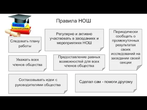 Правила НОШ Уважать всех членов общества Следовать плану работы Регулярно и активно