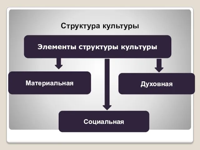 Структура культуры Элементы структуры культуры Материальная Духовная Социальная