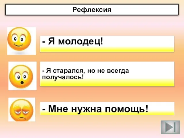 - Мне нужна помощь! - Я молодец! - Я старался, но не всегда получалось! Рефлексия