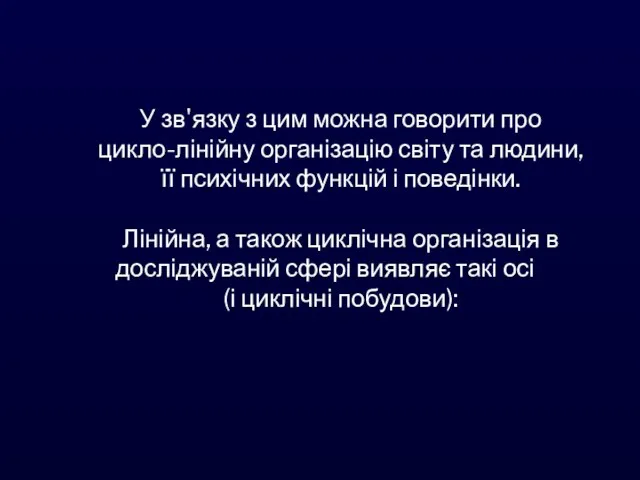 У зв'язку з цим можна говорити про цикло-лінійну організацію світу та людини,