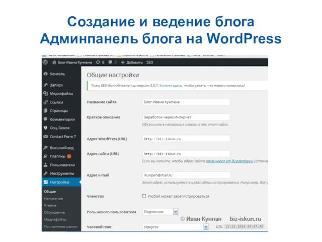 Создание и ведение блога Админпанель блога на WordPress