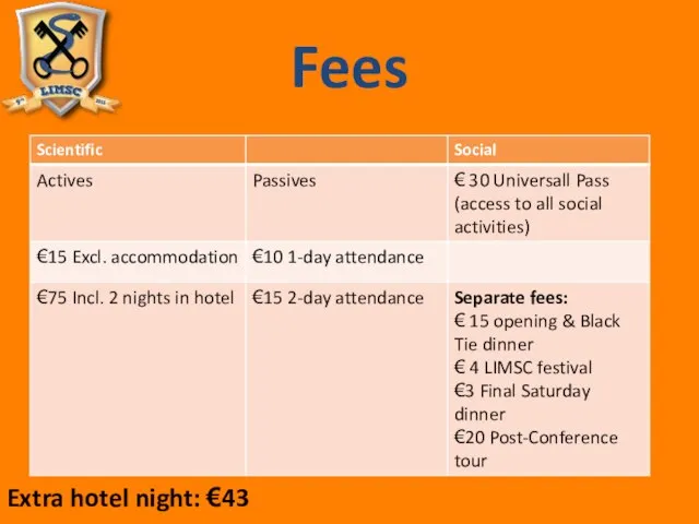 Fees Extra hotel night: €43