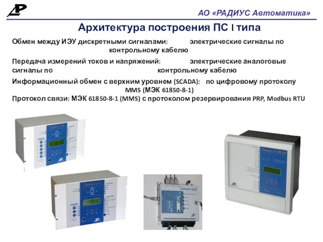 АО «РАДИУС Автоматика» Архитектура построения ПС I типа Обмен между ИЭУ дискретными