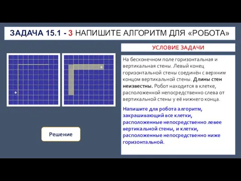 ЗАДАЧА 15.1 - 3 НАПИШИТЕ АЛГОРИТМ ДЛЯ «РОБОТА» На бесконечном поле горизонтальная