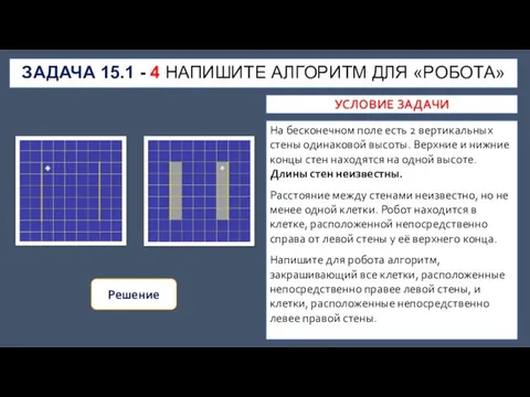 ЗАДАЧА 15.1 - 4 НАПИШИТЕ АЛГОРИТМ ДЛЯ «РОБОТА» На бесконечном поле есть