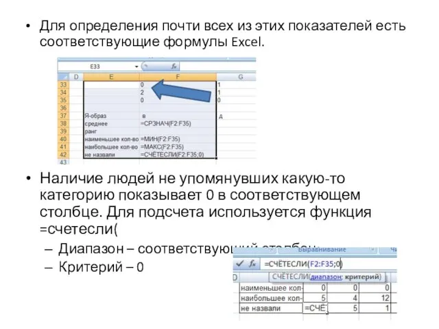 Для определения почти всех из этих показателей есть соответствующие формулы Excel. Наличие