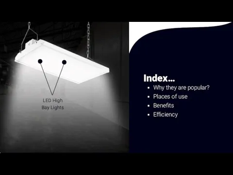 Why they are popular? Places of use Benefits Efficiency Index… LED High Bay Lights