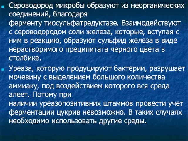 Сероводород микробы образуют из неорганических соединений, благодаря ферменту тиосульфатредуктазе. Взаимодействуют с сероводородом