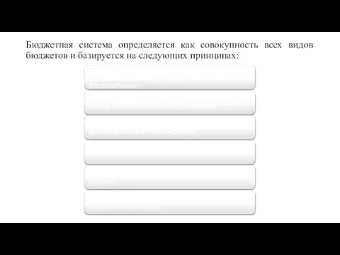 Бюджетная система определяется как совокупность всех видов бюджетов и базируется на следующих принципах: