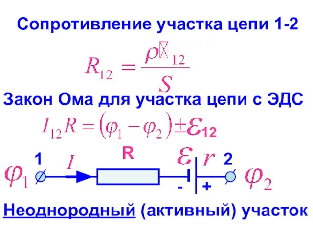 Сопротивление участка цепи 1-2 Закон Ома для участка цепи с ЭДС 12