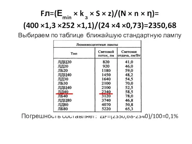 Fл=(Еmin × k з × S × z)/(N × n × η)=