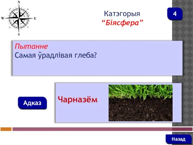 Пытанне Самая ўрадлівая глеба? Адказ Катэгорыя “Біясфера” Чарназём Назад 4