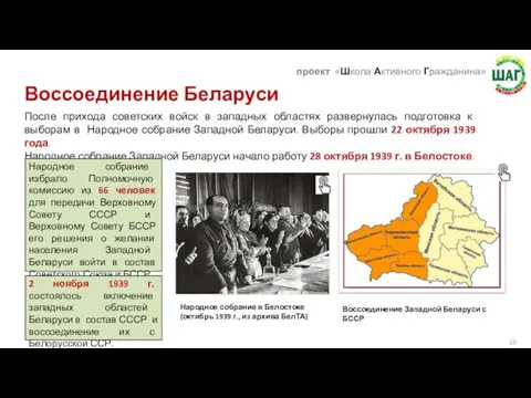 Воссоединение Беларуси После прихода советских войск в западных областях развернулась подготовка к