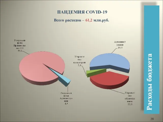 Всего расходов – 61,2 млн.руб. ПАНДЕМИЯ COVID-19 Расходы бюджета