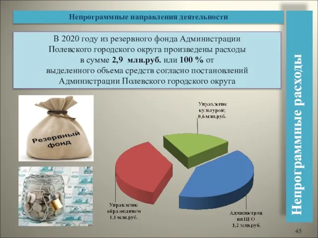 Непрограммные расходы Непрограммные направления деятельности В бюджете Полевского городского округа произведены непрограммные