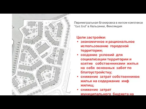 Периметральная блокировка в жилом комплексе "East End" в Хельсинки, Финляндия Цели застройки: