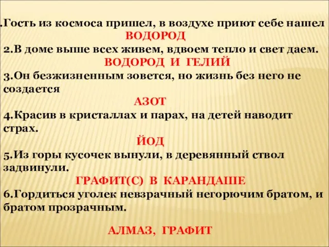 Гость из космоса пришел, в воздухе приют себе нашел ВОДОРОД 2.В доме