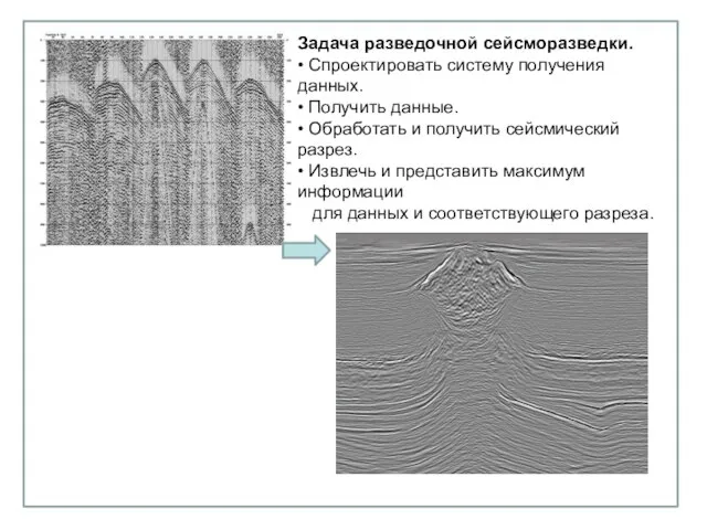 Задача разведочной сейсморазведки. • Спроектировать систему получения данных. • Получить данные. •