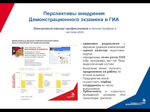 Перспективы внедрения Демонстрационного экзамена в ГИА сравнение результатов с мировым уровнем компетенций