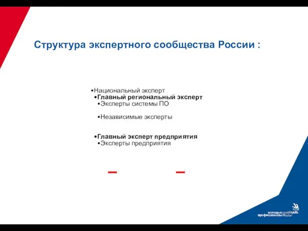 Структура экспертного сообщества России : Национальный эксперт Главный региональный эксперт Эксперты системы