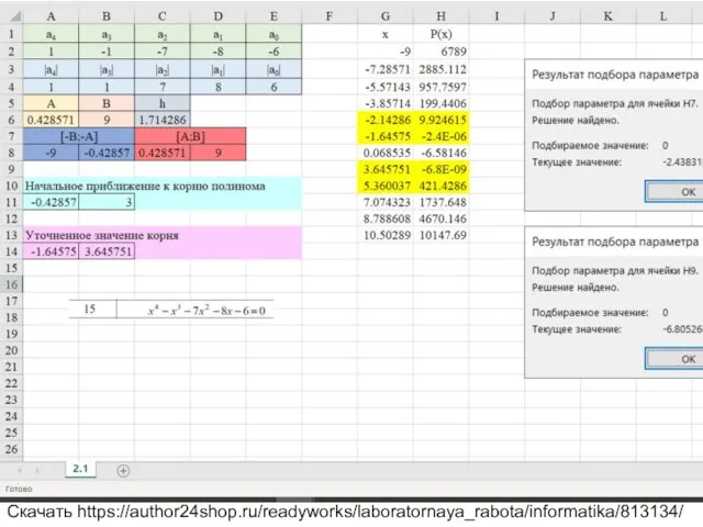 2.1 Решение полиномов Для полиномов Pn(x)=an^n+an-1x^n-1+…+a1x+a0 модули всех действительных корней xk ,