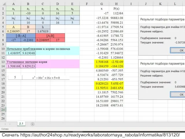 2.1 Решение полиномов Для полиномов Pn(x)=an^n+an-1x^n-1+…+a1x+a0 модули всех действительных корней xk ,