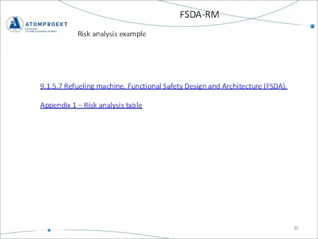 FSDA-RM Risk analysis example 9.1.5.7 Refueling machine. Functional Safety Design and Architecture