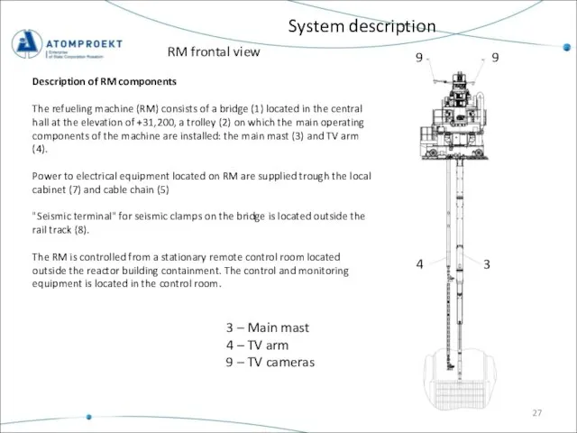 System description 3 – Main mast 4 – TV arm 9 –